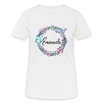 Emanuela, nom, lettrage, couronne de fleurs, cadea - T-shirt respirant Femme - blanc - Devant - AI Model Female 172 dark (172cm)