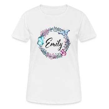 Emily, nom, lettrage, couronne de fleurs, cadeau - T-shirt respirant Femme - blanc - Devant - AI Model Female 172 dark (172cm)