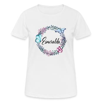 Esmeralda, nom, lettrage, couronne de fleurs, cade - T-shirt respirant Femme - blanc - Devant - AI Model Female 172 dark (172cm)
