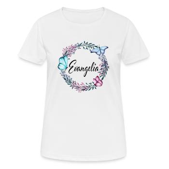 Evangelia, nom, lettrage, couronne de fleurs, cade - T-shirt respirant Femme - blanc - Devant - AI Model Female 172 dark (172cm)