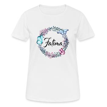 Fatima, Name, Schriftzug, Blumenkranz, Geschenk - Frauen T-Shirt atmungsaktiv - Weiß - Vorne - AI Model Female 172 dark (172cm)