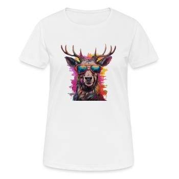 Cerf cool avec des lunettes de soleil, festival de village costumé traditionnel - T-shirt respirant Femme - blanc - Devant - AI Model Female 172 dark (172cm)
