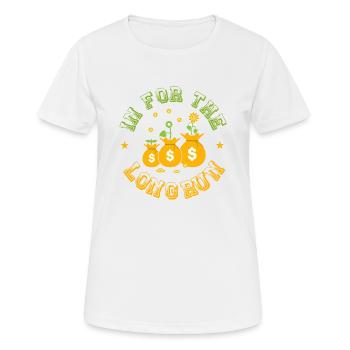 Langfristig investieren - Frauen T-Shirt atmungsaktiv - Weiß - Vorne - AI Model Female 172 dark (172cm)
