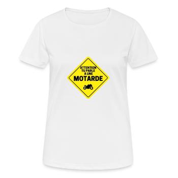 Attention motarde panneau de signalisation - T-shirt respirant Femme - blanc - Devant - AI Model Female 172 dark (172cm)