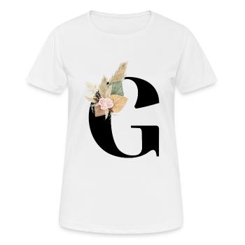 Buchstabe G blumig - Frauen T-Shirt atmungsaktiv - Weiß - Vorne - AI Model Female 172 dark (172cm)