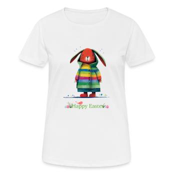 Frohe Ostern | Happy Easter Osterhase Illustration - Frauen T-Shirt atmungsaktiv - Weiß - Vorne - AI Model Female 172 dark (172cm)
