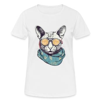Chat lunettes jaunes - T-shirt respirant Femme - blanc - Devant - AI Model Female 172 dark (172cm)