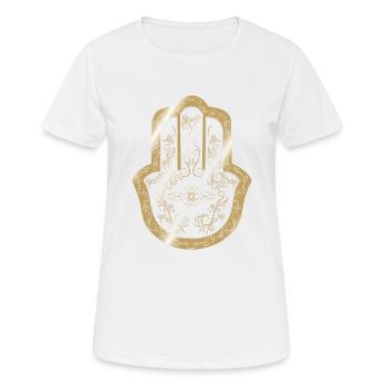 Hamsa Hand von Fatima Gold - Frauen T-Shirt atmungsaktiv - Weiß - Vorne - AI Model Female 172 dark (172cm)