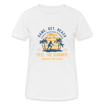 Fille de volleyball jouant à la plage pendant l’été - T-shirt respirant Femme - blanc - Devant - AI Model Female 172 dark (172cm)