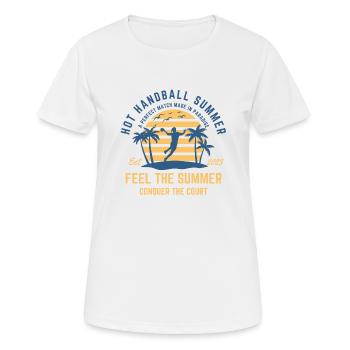 Fille de handball jouant au handball à la plage - T-shirt respirant Femme - blanc - Devant - AI Model Female 172 dark (172cm)