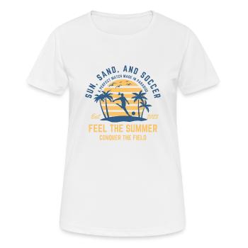 Soccer girl playing at the beach during sunset - Women's Breathable T-Shirt - white - Front - AI Model Female 172 dark (172cm)
