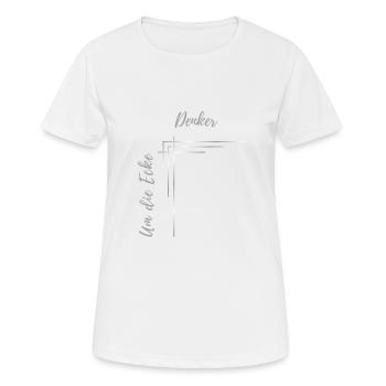 Um die Ecke Denker - Frauen T-Shirt atmungsaktiv - Weiß - Vorne - AI Model Female 172 dark (172cm)
