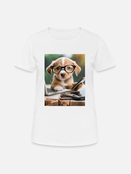 chien à lunettes - T-shirt respirant Femme - blanc