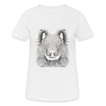 Chef-d’œuvre dynamique de toile de chien Op Art - T-shirt respirant Femme - blanc - Devant - AI Model Female 172 dark (172cm)