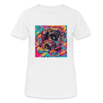 Kamera bunt - Frauen T-Shirt atmungsaktiv - Weiß - Vorne - AI Model Female 172 dark (172cm)