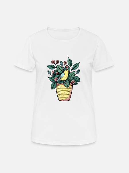 Vogel im Blumentopf - Stilzeichnung - Frauen T-Shirt atmungsaktiv - Weiß