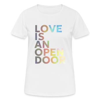 LOVE IS AN OPEN DOOR - Frauen T-Shirt atmungsaktiv - Weiß - Vorne - AI Model Female 172 dark (172cm)