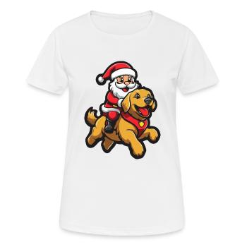 Golden Retriever Chien Père Noël Dessin Animé Lusti - T-shirt respirant Femme - blanc - Devant - AI Model Female 172 dark (172cm)