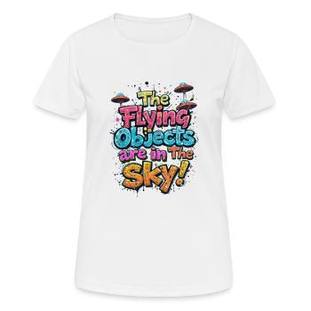 flying objects in the sky - Women's Breathable T-Shirt - white - Front - AI Model Female 172 dark (172cm)