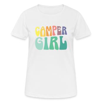 Camper Girl Camping Reise Urlaub Zelten Campen - Frauen T-Shirt atmungsaktiv - Weiß - Vorne - AI Model Female 172 dark (172cm)
