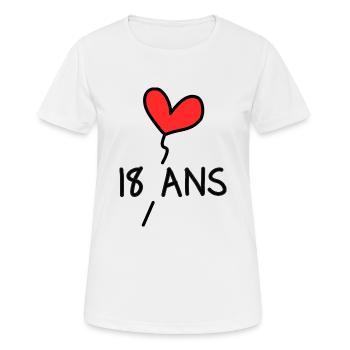 18 ANS. 18e ANNIVERSAIRE. ANNIVERSAIRE 18 ANS. 18 - T-shirt respirant Femme - blanc - Devant - AI Model Female 172 dark (172cm)