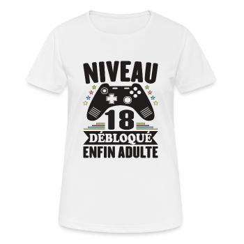 Niveau 18 Ans Débloqué Enfin Adulte Cadeau - T-shirt respirant Femme - blanc - Devant - AI Model Female 172 dark (172cm)