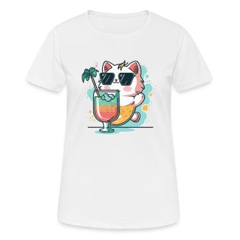 Sommer-Coolness: Katze mit Sonnenbrille - Frauen T-Shirt atmungsaktiv - Weiß - Vorne - AI Model Female 172 dark (172cm)