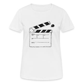 Filmklappe schwarz | personalisierbar - Frauen T-Shirt atmungsaktiv - Weiß - Vorne - AI Model Female 172 dark (172cm)