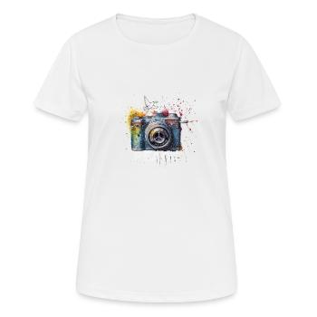 Paint Splash Photo Camera Peace Symbol Press - Women's Breathable T-Shirt - white - Front - AI Model Female 172 dark (172cm)