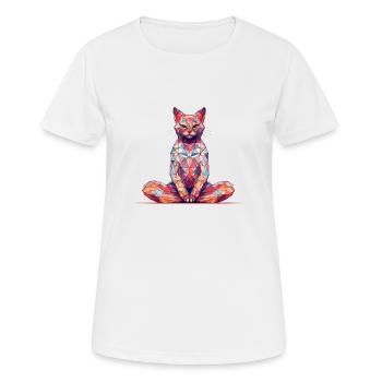 Yoga Shirt / Katze Lotussitz Illustration - Frauen T-Shirt atmungsaktiv - Weiß - Vorne - AI Model Female 172 dark (172cm)