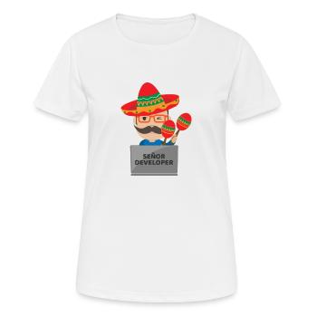 Señor Developer Senior Developer - Idée cadeau - T-shirt respirant Femme - blanc - Devant - AI Model Female 172 dark (172cm)