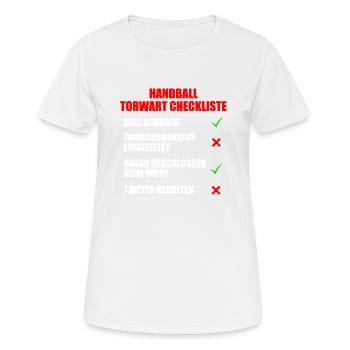 Handball Torwart Checkliste - Frauen T-Shirt atmungsaktiv - Weiß - Vorne - AI Model Female 172 dark (172cm)
