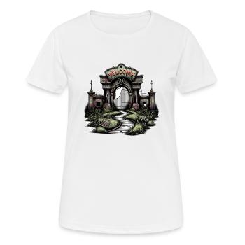 Entrée du parc d'attractions fantomatique - T-shirt respirant Femme - blanc - Devant - AI Model Female 172 dark (172cm)