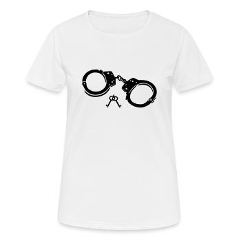 Handschellen - Frauen T-Shirt atmungsaktiv - Weiß - Vorne - AI Model Female 172 dark (172cm)