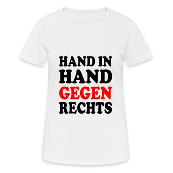 Hand in hand gegen rechts - Frauen T-Shirt atmungsaktiv - Weiß - Vorne - AI Model Female 172 dark (172cm)