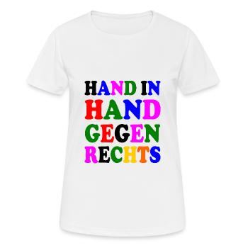 Hand in hand gegen rechts - Frauen T-Shirt atmungsaktiv - Weiß - Vorne - AI Model Female 172 dark (172cm)