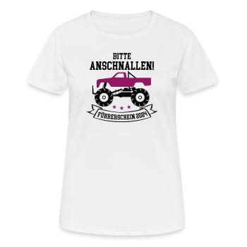 Bitte Anschnallen Auto Führerschein 2024 Bestanden - Frauen T-Shirt atmungsaktiv - Weiß - Vorne - AI Model Female 172 dark (172cm)