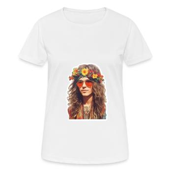 Hippie - Frauen T-Shirt atmungsaktiv - Weiß - Vorne - AI Model Female 172 dark (172cm)
