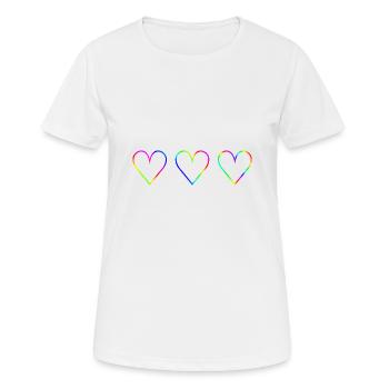 Regenbogen Herzen LGBT LGBTQ+ Geschenkidee - Frauen T-Shirt atmungsaktiv - Weiß - Vorne - AI Model Female 172 dark (172cm)