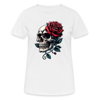 Skull mit roten Rosen und Rosenranken - Frauen T-Shirt atmungsaktiv - Weiß - Vorne - AI Model Female 172 dark (172cm)
