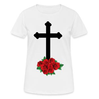 Rosen Trauer Tod Kreuz Beerdigung Jenseits Grab - Frauen T-Shirt atmungsaktiv - Weiß - Vorne - AI Model Female 172 dark (172cm)