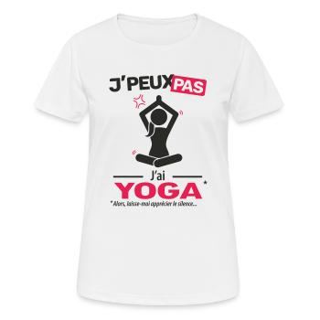 J'peux pas, j'ai yoga (femme) - T-shirt respirant Femme - blanc - Devant - AI Model Female 172 dark (172cm)