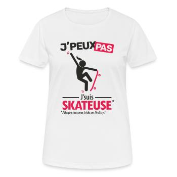 J'peux pas, j'suis skateuse - T-shirt respirant Femme - blanc - Devant - AI Model Female 172 dark (172cm)
