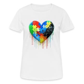Autisme Puzzle Coeur - T-shirt respirant Femme - blanc - Devant - AI Model Female 172 dark (172cm)