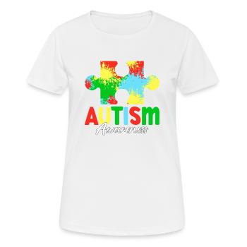 Sensibilisation à l’autisme - T-shirt respirant Femme - blanc - Devant - AI Model Female 172 dark (172cm)