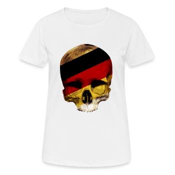 Totenkopf mit Deutschlandflagge / skull germany - Frauen T-Shirt atmungsaktiv - Weiß - Vorne - AI Model Female 172 dark (172cm)