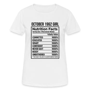 Octobre 1962 - Cadeau du 60e anniversaire. Femme. - T-shirt respirant Femme - blanc - Devant - AI Model Female 172 dark (172cm)