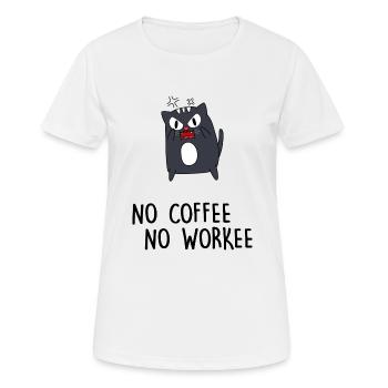 müde Mietzekatze "no coffee no workee" Arbeitstag - Frauen T-Shirt atmungsaktiv - Weiß - Vorne - AI Model Female 172 dark (172cm)