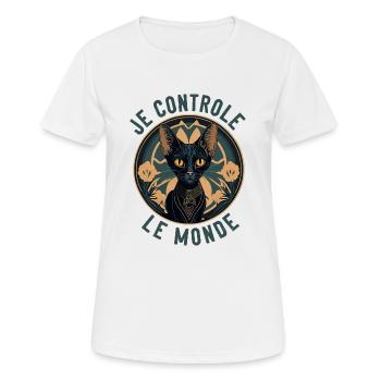 Hypnotic cat portrait: I control the world - Women's Breathable T-Shirt - white - Front - AI Model Female 172 dark (172cm)