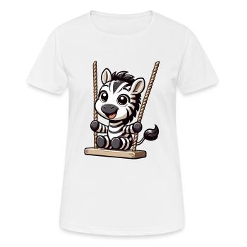 Ein süßes Zebra sitzt auf einer Schaukel - Frauen T-Shirt atmungsaktiv - Weiß - Vorne - AI Model Female 172 dark (172cm)